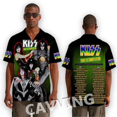 Модные повседневные рубашки CAVVING с 3D принтом KISS BAND, мужские/женские свободные дышащие рубашки с коротким рукавом KK2