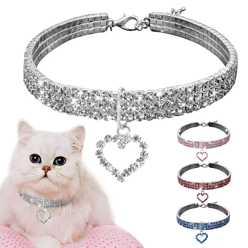

Exquisite Bling Crystal Dog Collar Heart shape Diamond Puppy Pet Shiny Full Rhinestone Necklace Collar Collars for Pet Dogs