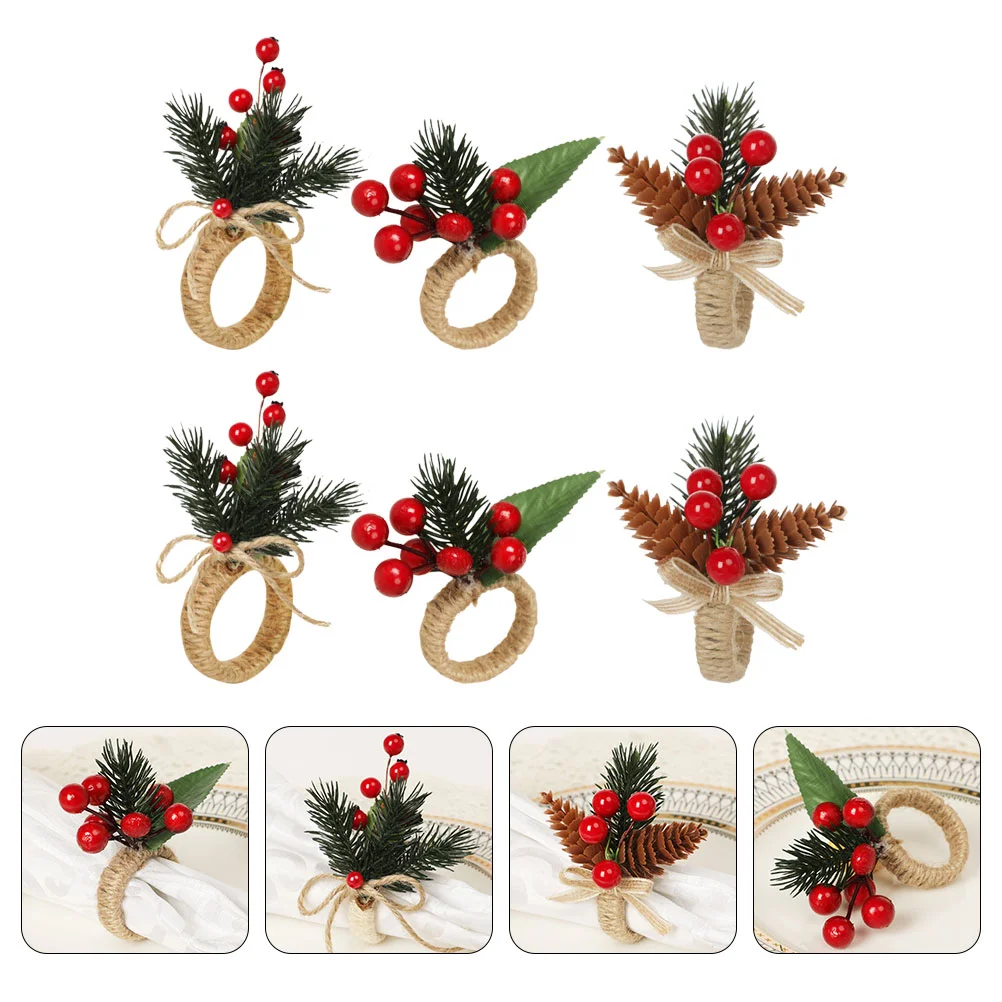 

6 Pcs Home Décor Christmas Napkin Holders Fall Napkin Holder Holly Berry Napkin Rings Xmas Serviette Rings Red Berry Napkin Ring