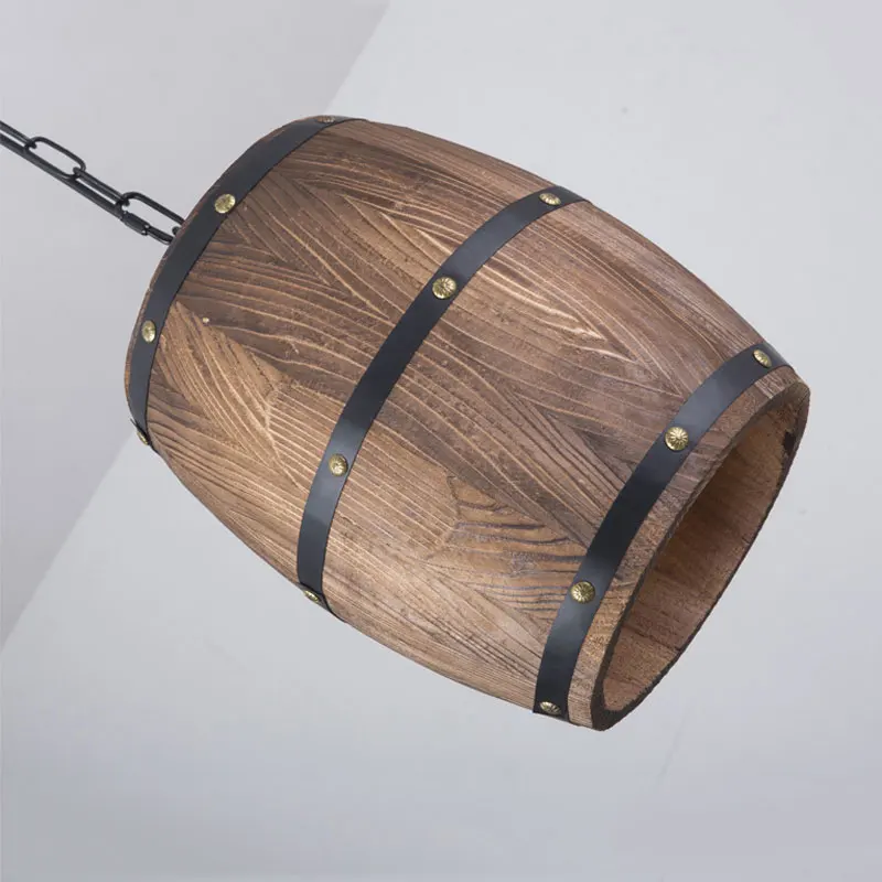 Винтажная Подвесная лампа в виде бочонка креативная из дерева для столовой кухни
