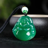 china natural green chalcedony hand carved buddha pendant fashion jewelry mens and womens agate buddha necklace gift