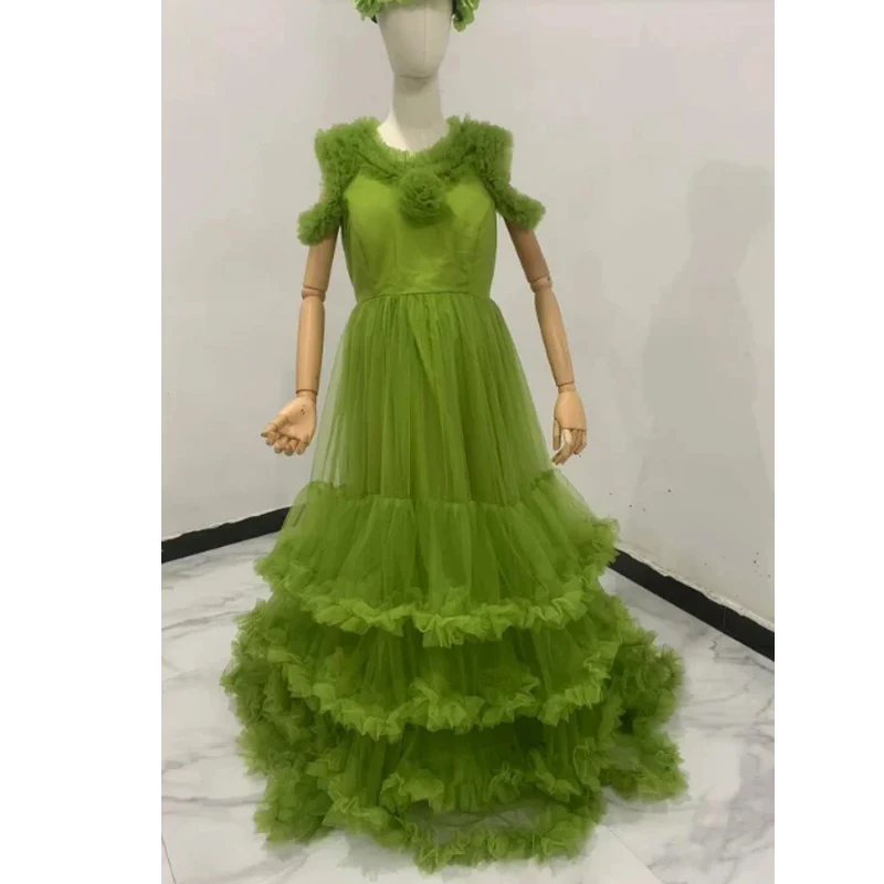 Пышные тюлевые платья для мамы и дочери с оборками в несколько рядов сетчатые