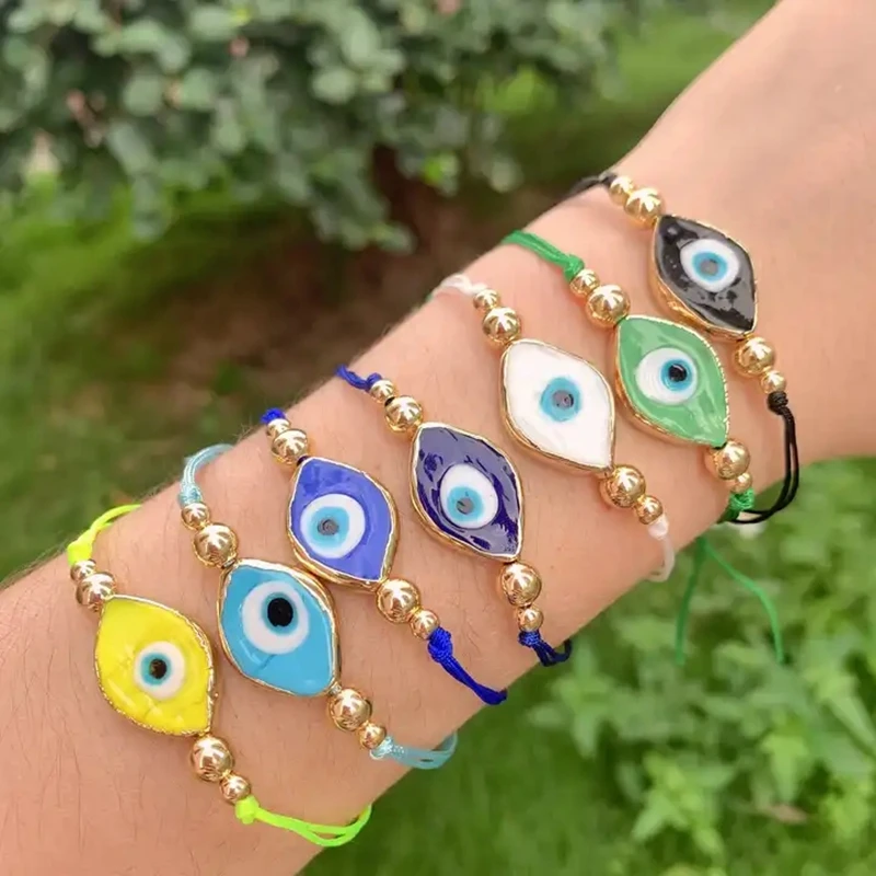

10Pcs New Fashion design Turkey eye bracelets for gift adjustable rope bracelet for woman gold beads bracelet nice jewelry