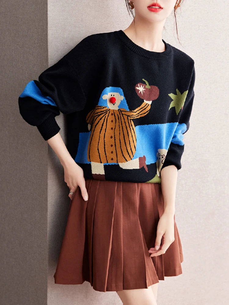 Женский вязаный пуловер с круглым вырезом