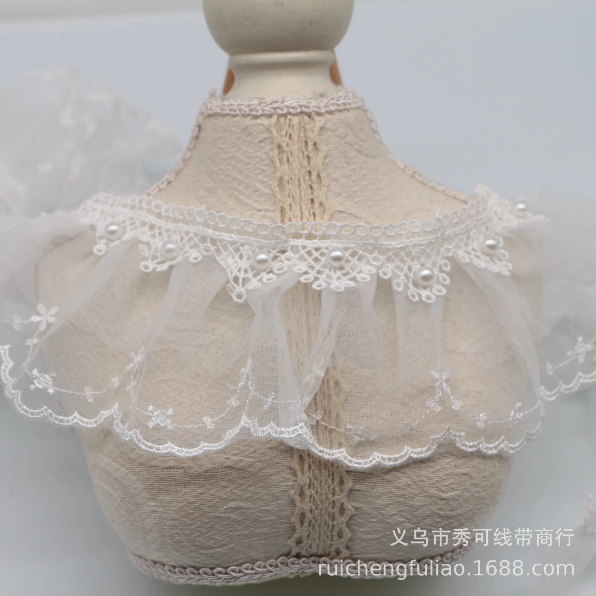 Сетчатая многослойная плиссированная кружевная бейка с жемчугом из бисера лента