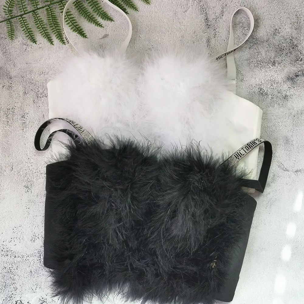 

2022 New Fashion Corsets Women's feather fish bone sling feather tube top Night Club Party Cropped Top Plus Size tank top