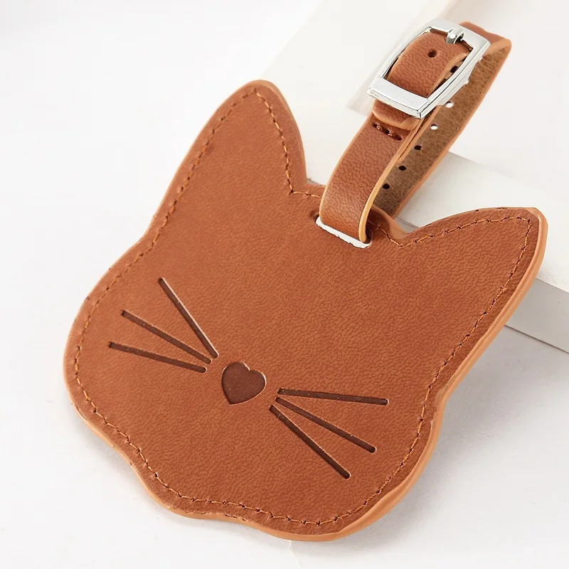 

Suitcase Bag Tag Name Address ID Label Women Cute PU Cat Head Luggage Tag Travel Accessories