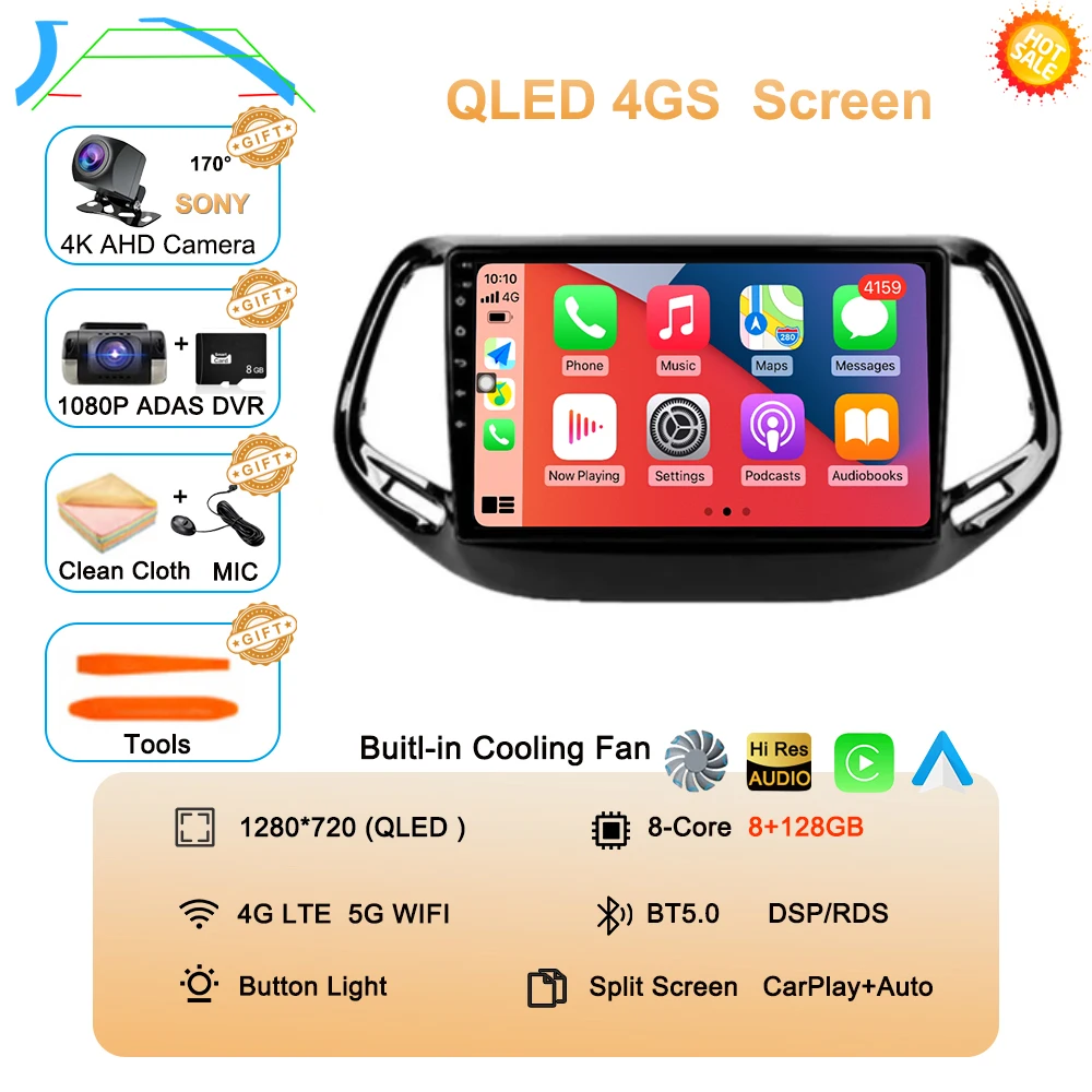 

Автомобильный радиоприемник Android 15 для Jeep Compass 2017 2018 2019, мультимедийный видеоплеер, GPS-навигация, стереосистема Carplay 360, камера WIFI