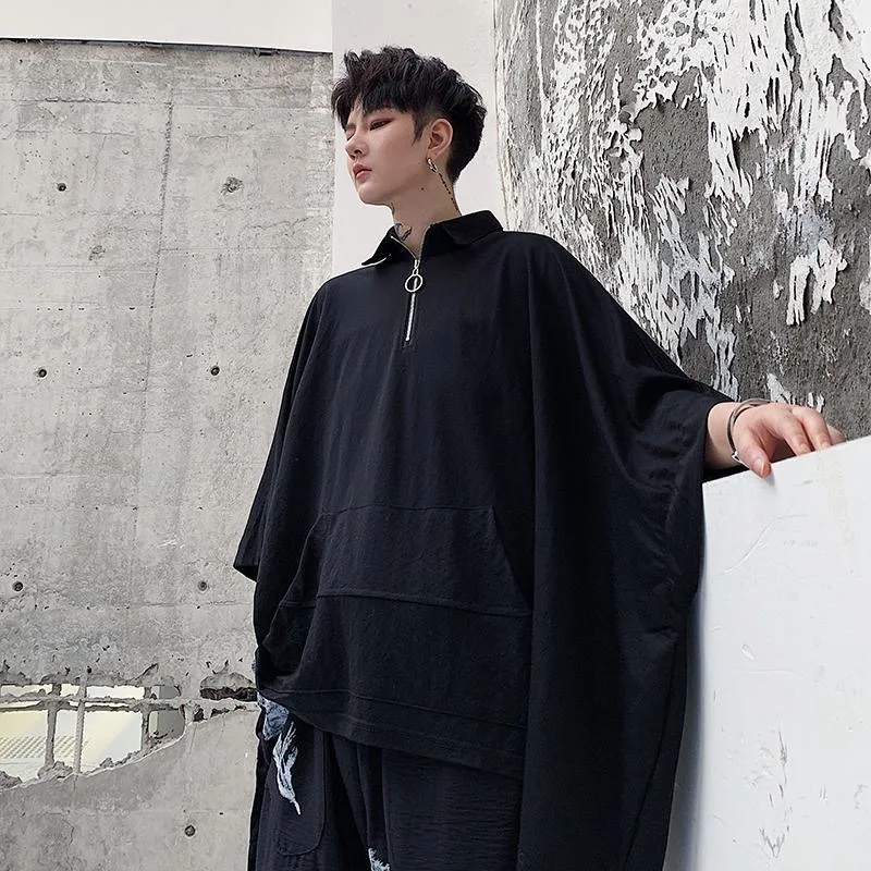 ARENS Techwear, черная футболка большого размера, летняя футболка с рукавами «долман», футболка с лентой, анорак, мужская панк-японская уличная одежда, хип-хоп, готика (art.: 3920d113ecdf4) - 3920d113ecdf4