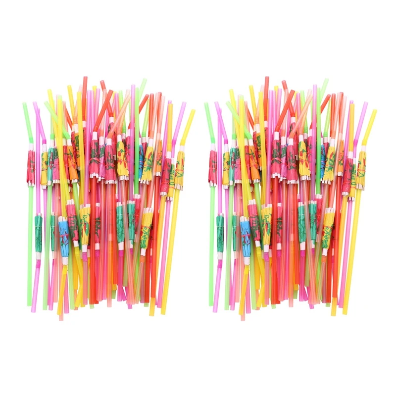 

100 Umbrella Parasol Drinking Straws, Hawaiian Beach Cocktail Luau Party Decorations Supplies