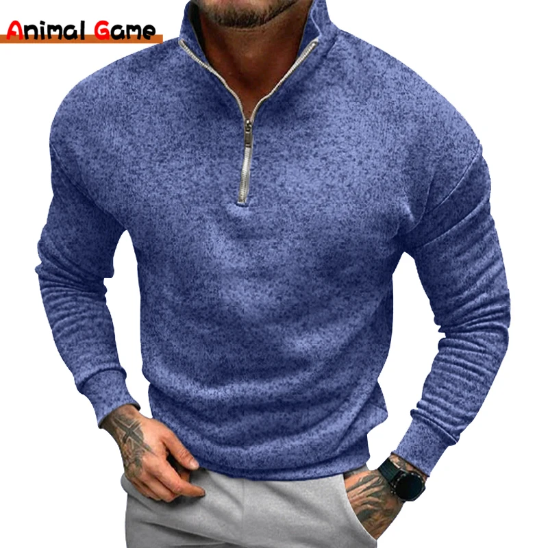 

New Mens Half Zipper Pullover Oversize Sweaters Fashion Jumpers Sweatshirts Man Autum/Spring Warm Turtleneck Hooded