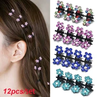 12pcs mini flower hair clips girl rhinestone hair claw luxury hairpins alloy small hair oranment girl styling accessories