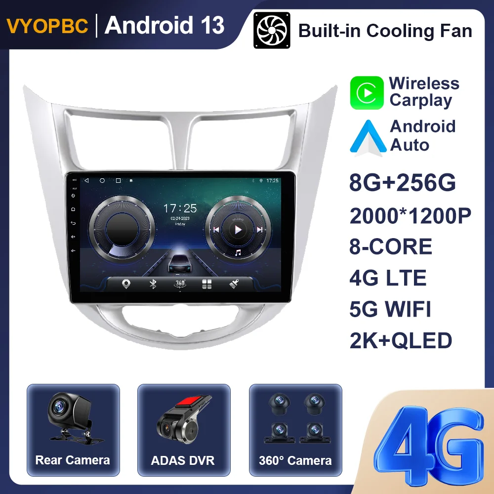 

Android 13 For Hyundai Solaris Accent i25 2010 - 2016 Car Radio Player WIFI AHD ADAS BT Autoradio DSP Multimedia Stereo No 2din