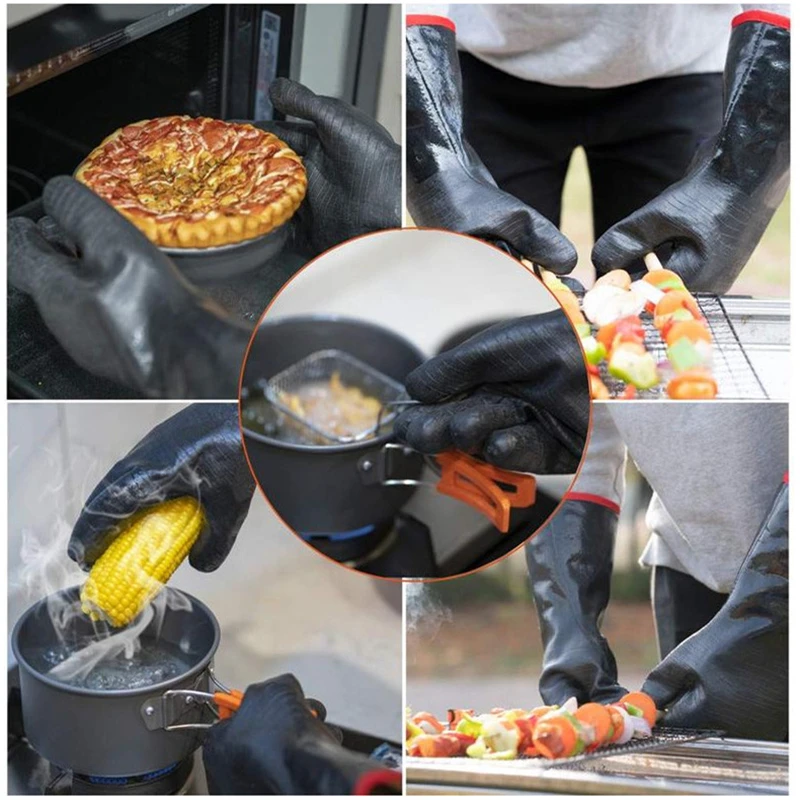 Neoprene Temperature Oven Heat Grill Oil Coating Insulation Barbecue 14/18inch High Resistant Long Gloves Microwave Gloves images - 6