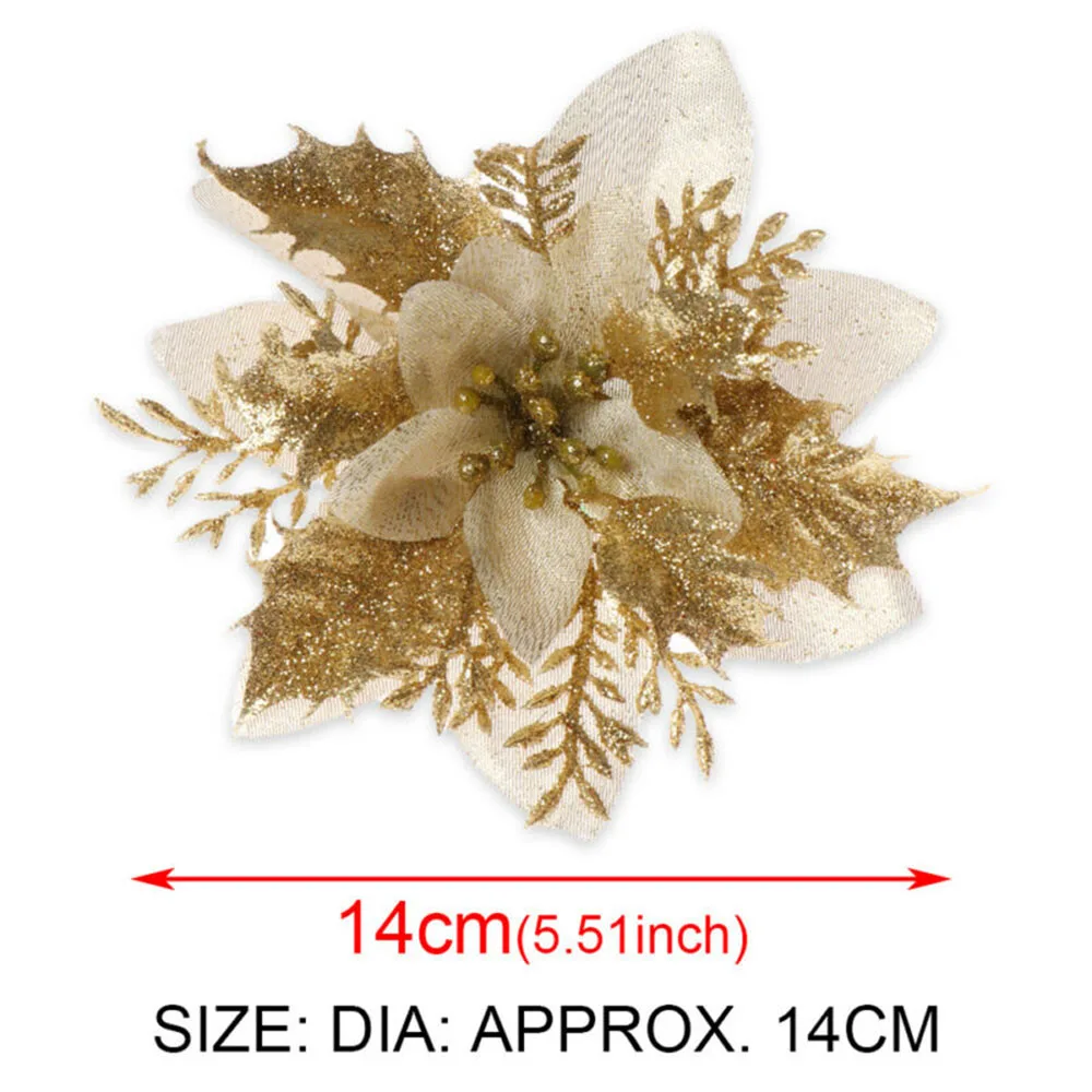 

Glitter Christmas Flower Ornament Poinsettia Tree Xmas Artificial Christmas Decor Gift Hot Sale Protable Reliable
