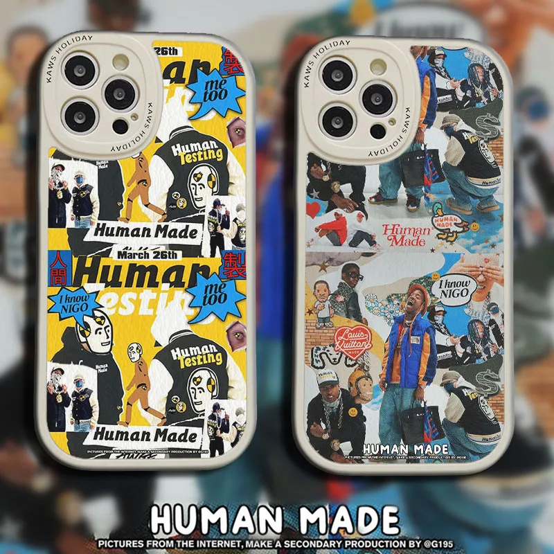 

Fashion Style Lens Protection Lambskin Luxury Brand NIGO HUMAN MADE Phone Case For iPhone11 12 13 14ProMax XR Xsmax 7plus Cover