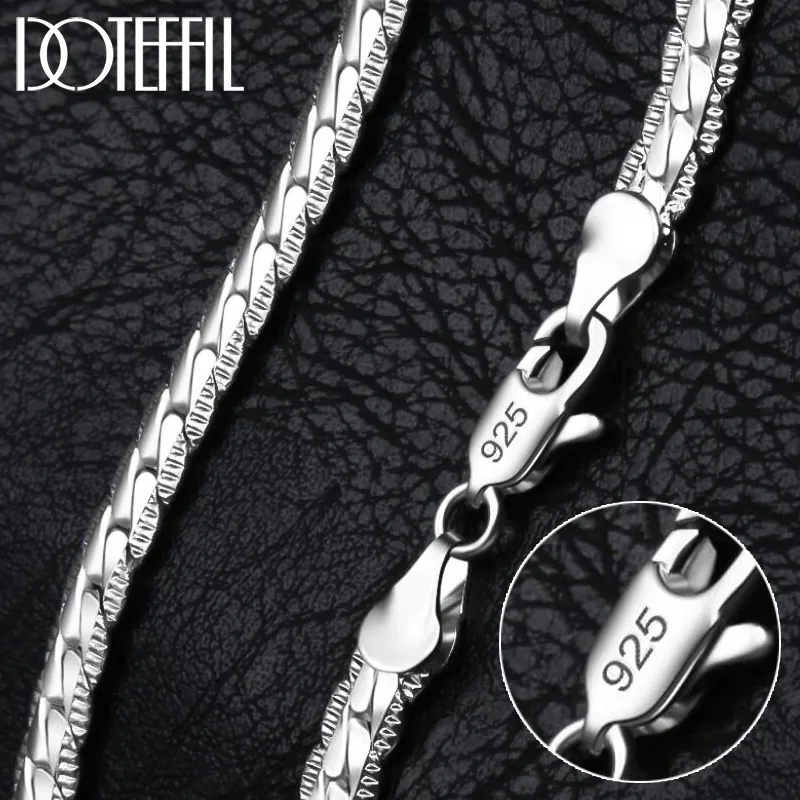 DOTEFFIL S925 Perak Murni Emas/Perak Padat 8/16/18/20/22/24 Inci Sisi Rantai Kalung untuk Wanita Pria Mode Perhiasan Hadiah