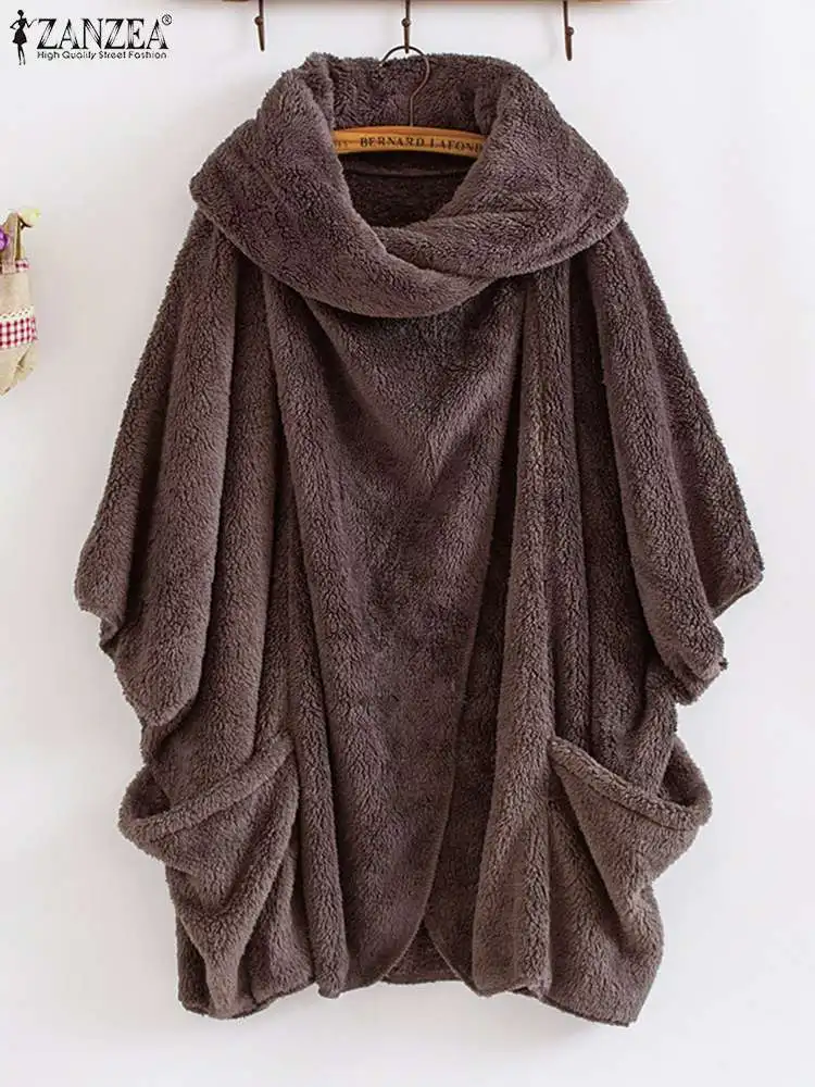 

ZANZEA Plush Fluffy Faux Fur Cloak Cape Autumn Women Elegant Casual Loose Solid Outwear Oversize Jackets Poncho Coats 2022