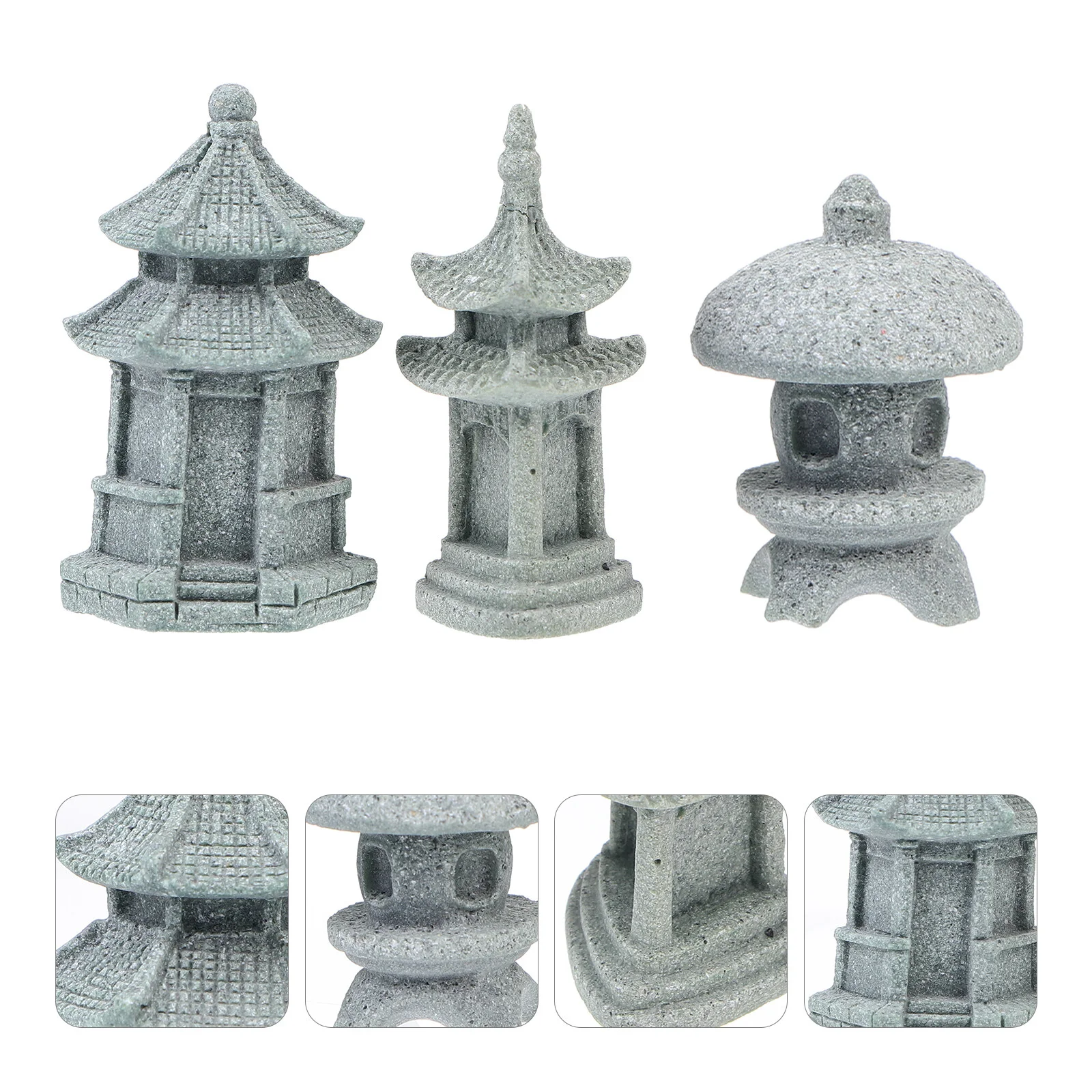 

3 Pcs Home Decorations Pavilion Adornment Supply Desktop Solar Light Micro Landscape Sandstone Craft Chic