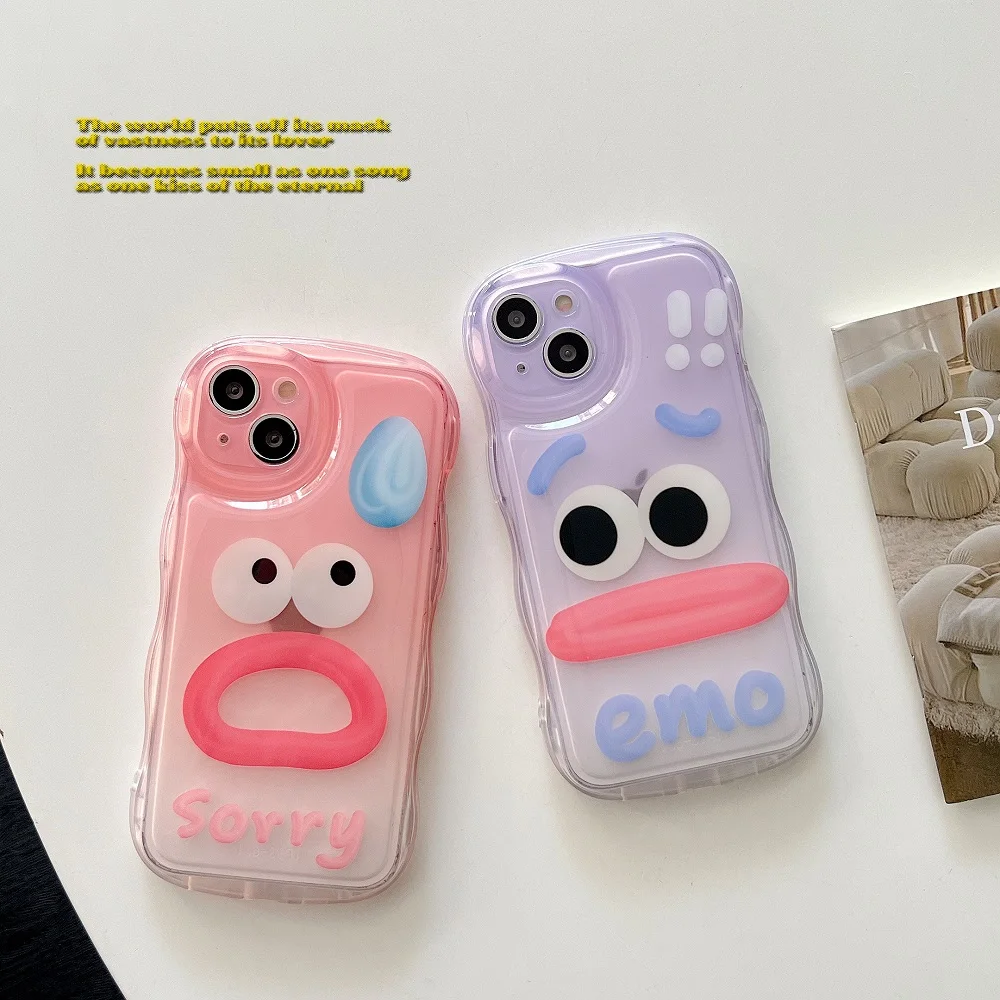 

Kuso Cute 'Sorry' and 'emo' Transparent Phone Case for iPhone 14 13 12 11 Pro Mini XS Max Plus XR Shockproof Soft Phonecase