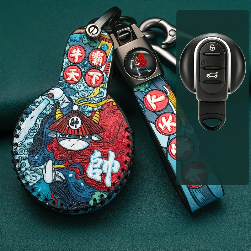 

For Mini cooper f54 f55 f56 f60 Car Key Case Cover Cowhide Manual Genuine Leather Bag Shell Buckle Package Modification