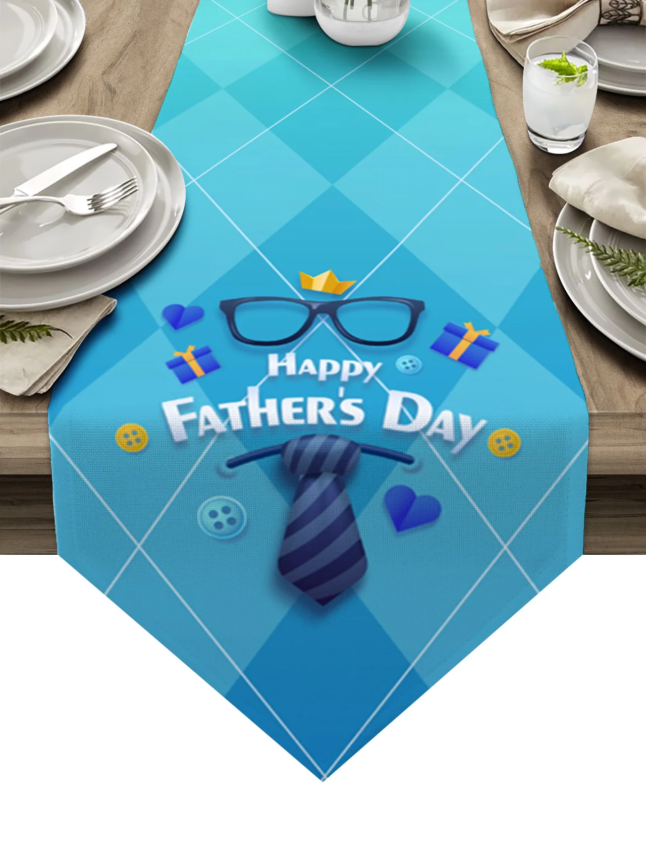 

Father'S Day Blue Tie Glasses Table Runners Wedding Table Decor Coffee Table Decor Print Tablecloth for Kitchen Table Runners