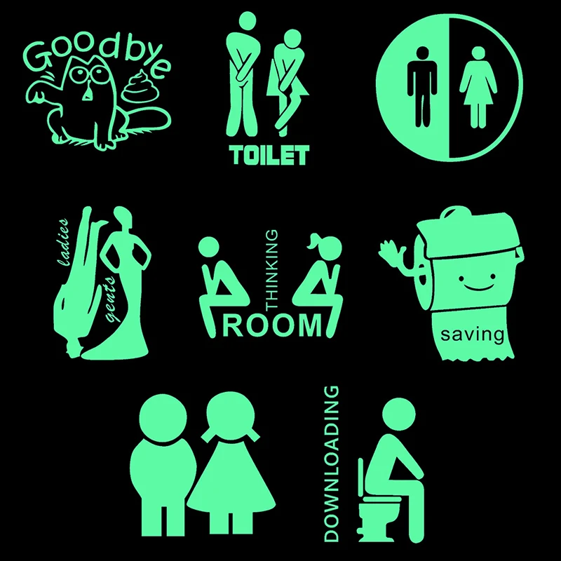 

Luminous Toilet Wall Sticker Funny Face Letter Glow Stickers Home Decorations