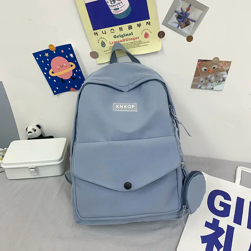 Школьный рюкзак для женщин, нейлоновая синяя школьная сумка для девочек-подростков, корейский студенческий рюкзак, повседневный стиль колл...