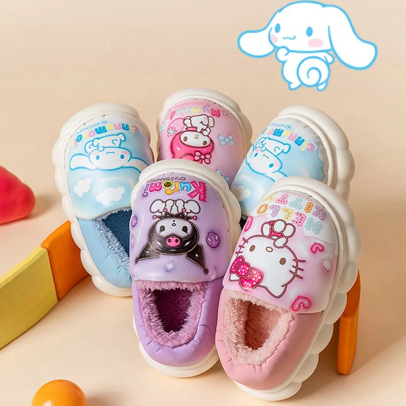 

Kawaii Anime Sanrioed Children's Cotton Slippers My Melody Kuromi Cinnamoroll Boys Girls Winter Slippers Thickened Warm Non Slip