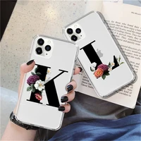 ottwn initial letter clear phone case for iphone 12 pro max 11 pro max x xr xs max 7 8 plus se 2020 retro flowers soft tpu cover