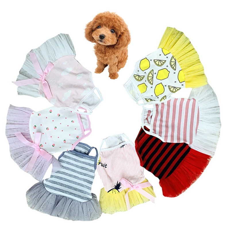 

Новинка, летнее платье для домашних животных, юбка из фатина, охлаждающая юбка принцессы, собаки, кошки, полосатая, с ананасом, марлевая модн...