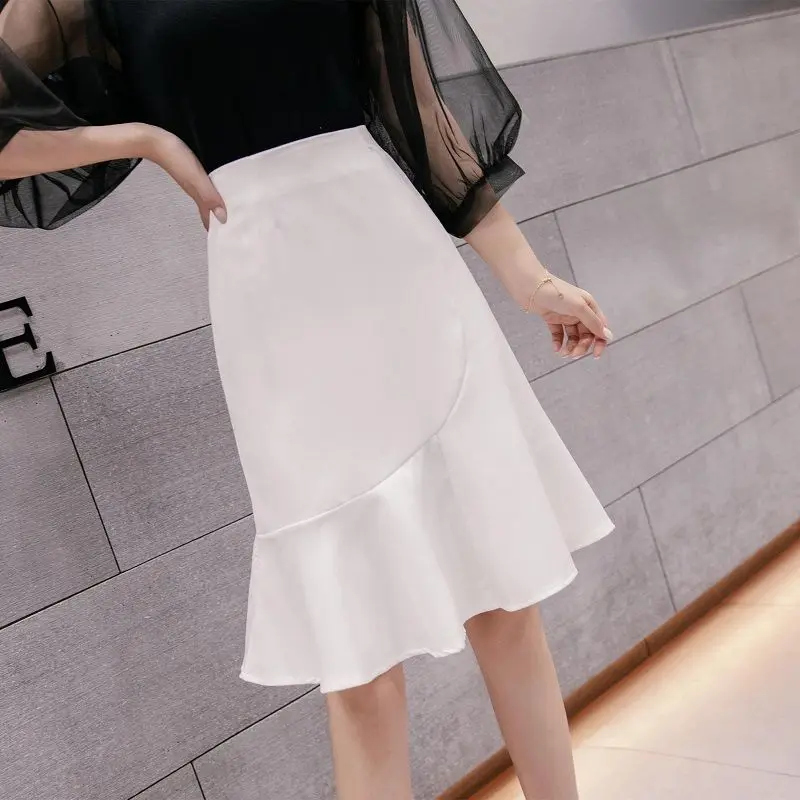 

Fishtail Casual Skirt Women Spring and Summer Ruffles High Waist Versatile A-line Wrapped Hip Skirt Medium Length Skirt Female