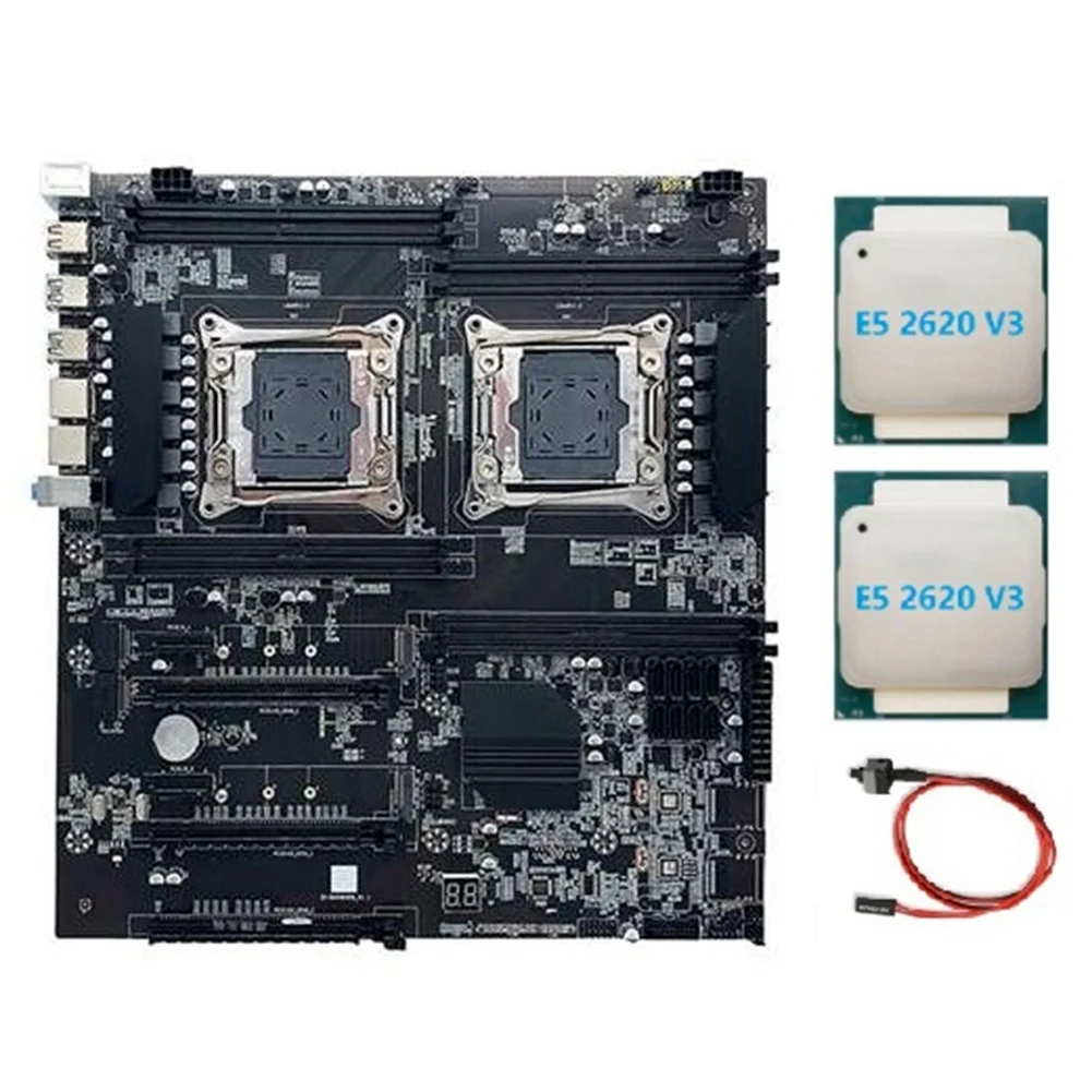 

X99 Dual-Socket Motherboard LGA2011-3 Dual CPU Support RECC DDR4 Memory with 2XE5 2620 V3 CPU+Switch Cable