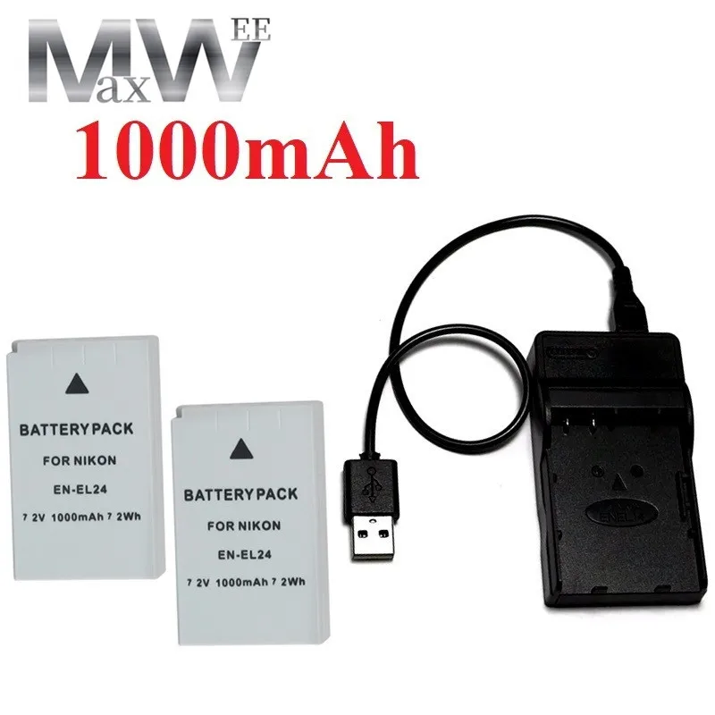 

Улучшенный Аккумулятор 1000 мАч для телефона, EL24 ENEL24 + зарядное устройство для Nikon 1 J5 1J5