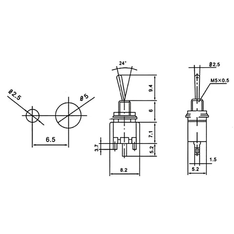 1 шт. Φ 2-контактный переключатель SPST ВКЛ-ВЫКЛ 2-позиционный AC125V/6A 250V/3A 6 мм синие