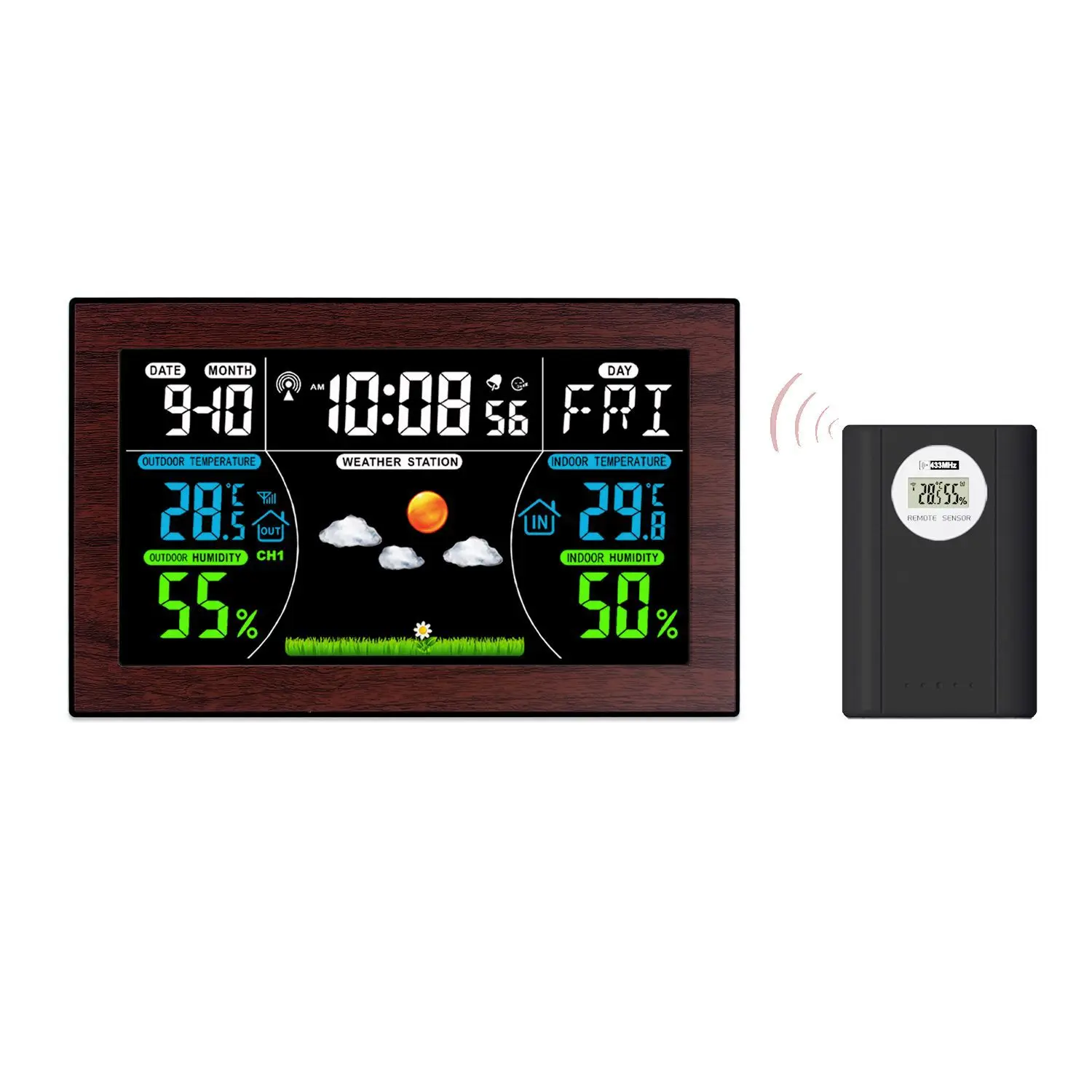 

Цифровая метеостанция, беспроводной термометр для дома и улицы, настольные часы с измерителем температуры и влажности, будильник с повтором сигнала