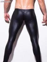 slim pencils faux leather men sexy leggings fashion mens black performance pant