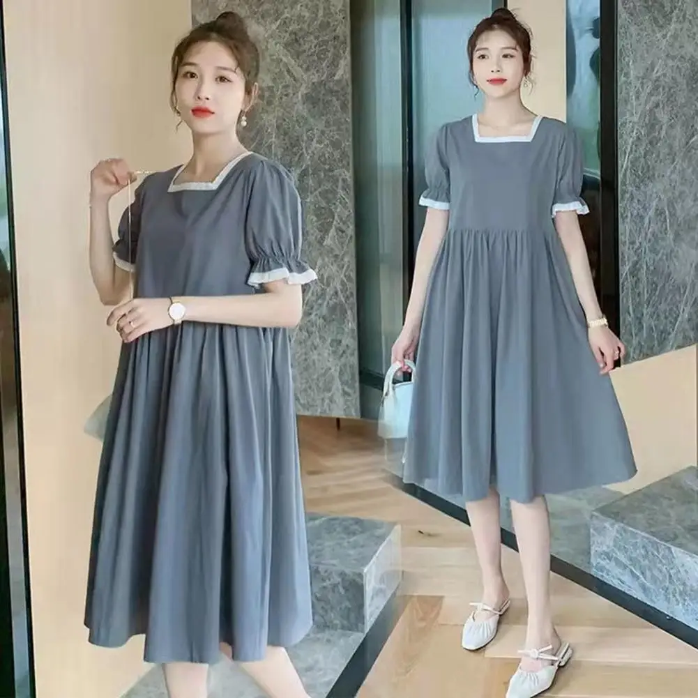 Stylish Lady Dress  A-line Soft Summer Midi Dress  Color Matching Lady Dress