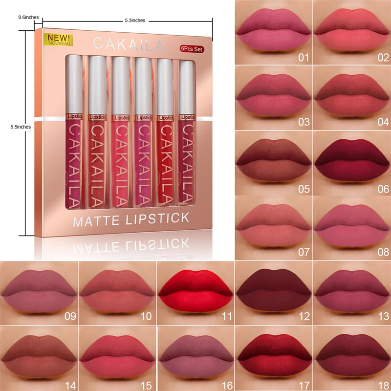 

6Pcs/Set Waterproof Lipstick Sexy Vampire Lip Stick Matte Velvet Lipsticks Lips Makeup Cosmetics Labiales Matte Lip Gloss