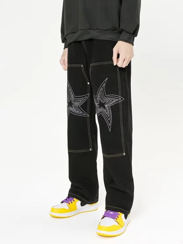 Latest Design Star Embroidery Straight Loose Fit Boyfriend Pants Pantalone Hombre Y2K Fashion Mid Rise Baggy Jeans for Men Denim