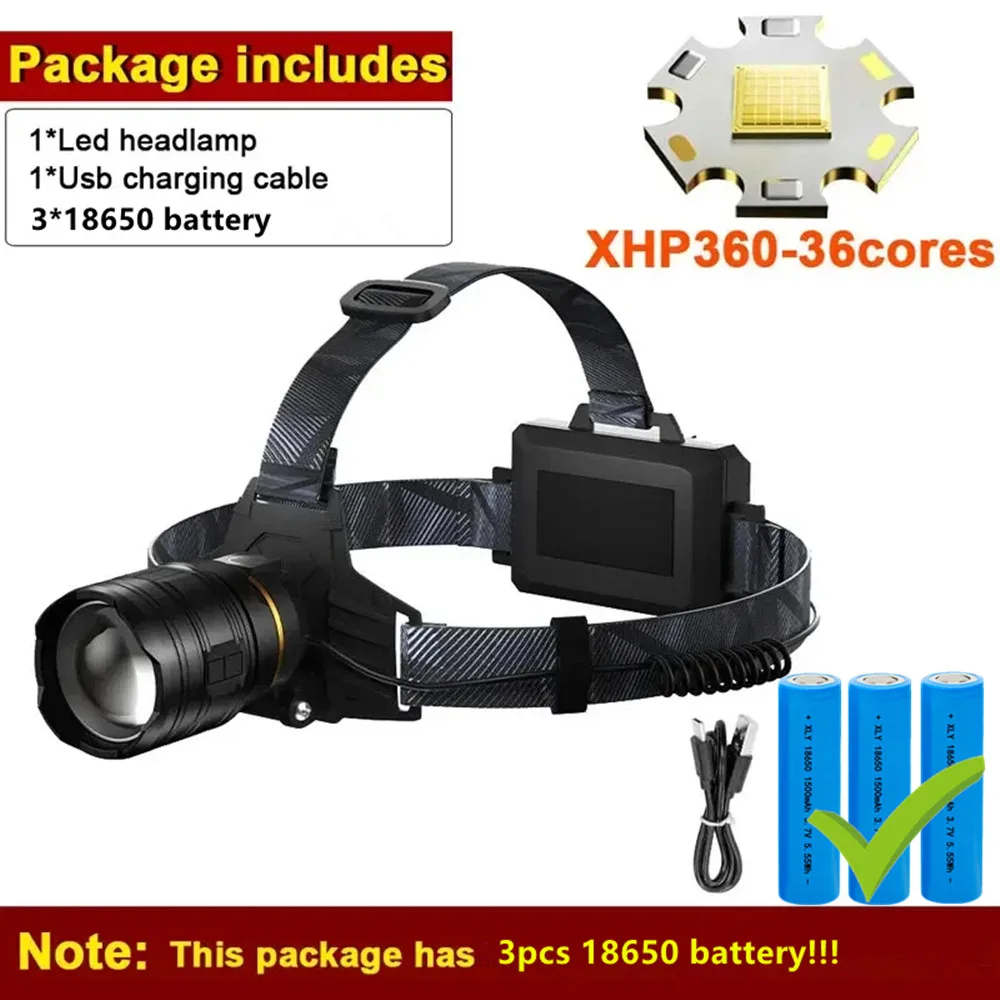 

Суперяркий Налобный Фонарь XHP360, 36 Светодиодов, Мощный, С Зумом, Телескопический, Для Рыбалки, Кемпинга, Водонепроницаемый