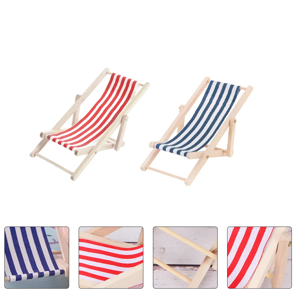 

2 Pcs Mini Furniture Accessories Kids Outdoor Toys Miniatures Beach Lounge Chairs Adults Deck Chair Model Props Kids Mini Toys