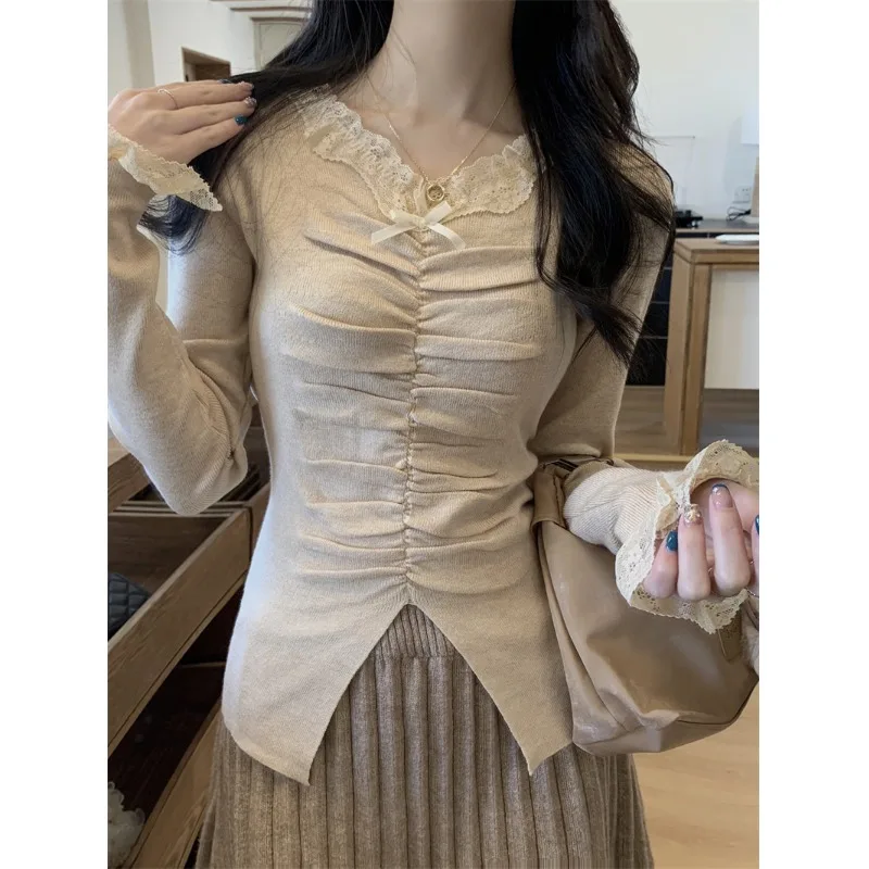 Французский кружевной плиссированный бант с v-образным вырезом и длинными