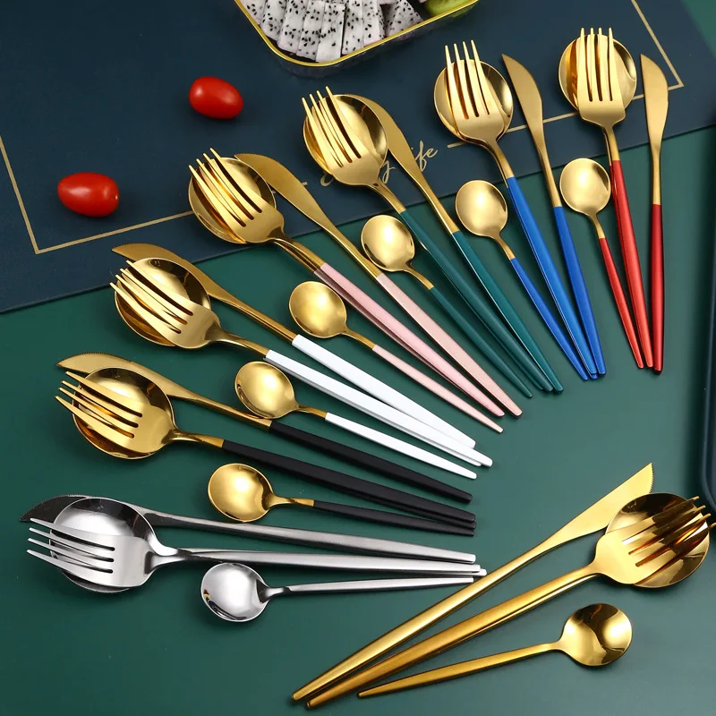 

4Pcs Portuguese Cutlery Set Stainless Steel Western Steak Knife Fork Spoon Coffee Spoon Tableware Set Gifts Kitchen Supplies