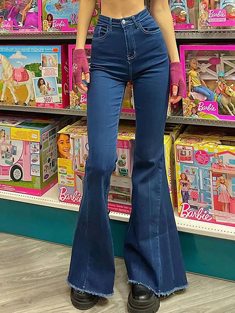 

Skinny Flare Pants for Women High Waist Elastic Long Jeans Woman Blue Basic Jean Aesthetic Autumn Fashion Y2K Streetwear