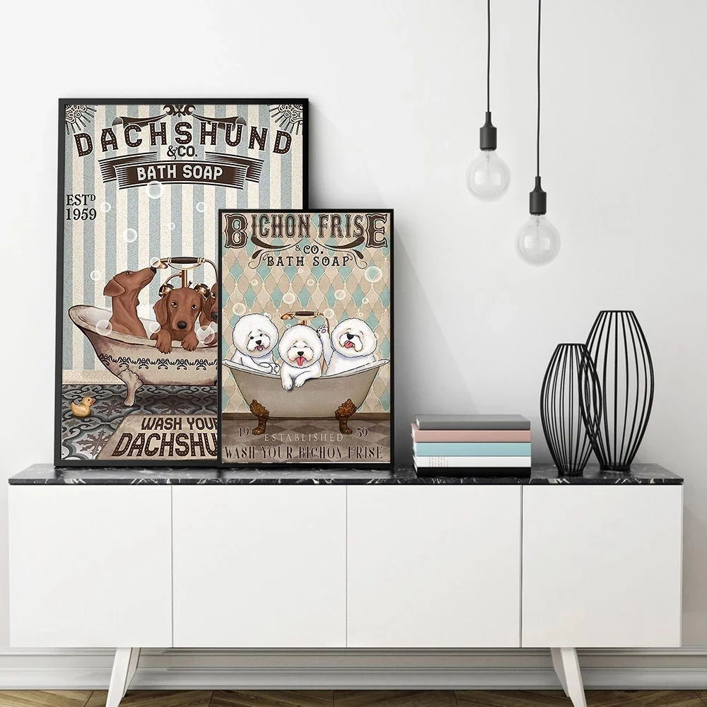 Картина на холсте три собаки в ванной