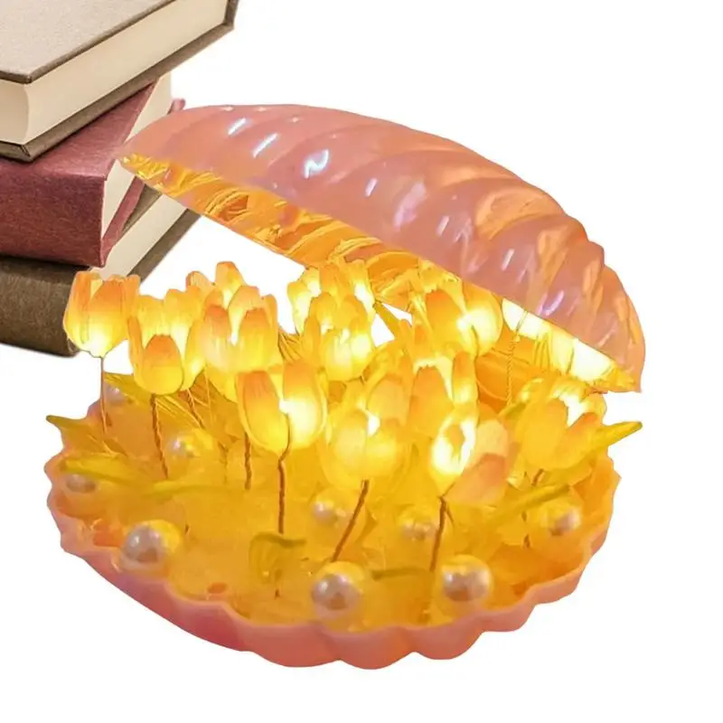

Tulip Night Light Dreamy Ornament Room Decor Cute Table Lamp Seashell Lamp Realistic Bedside Light For Schools Homes Living