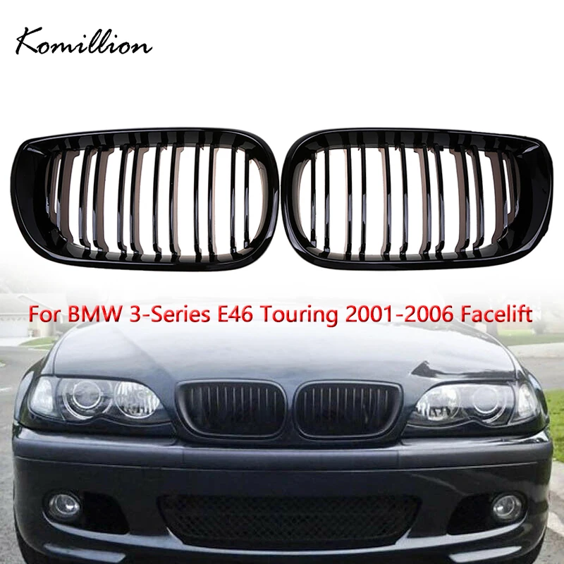 

Передняя Центральная решетка капота автомобиля, глянцевые черные решетки с двойными полосками для BMW 3-Series E46 Touring 2001 2002 2003 2004 2005 Facelift