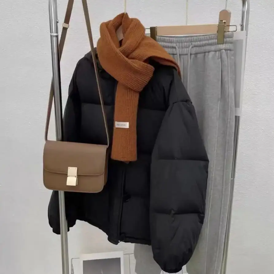 Women White Duck Down Jacket with Hood Autumn Winter Warm Buttons Outwear Casual Korean Style Coat 2023 New Light Down M36