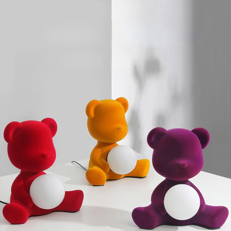 

Cartoon Bear Table Lamps 3 Color Dimming Led Bedside Lamp Flocking Material Soft Energy Saving Lights Frosted Lampshade Lighting